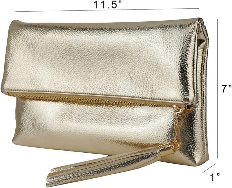 JNB Women's Cracked Metallic Fabric Foldover Clutch with Tassel - Image 3